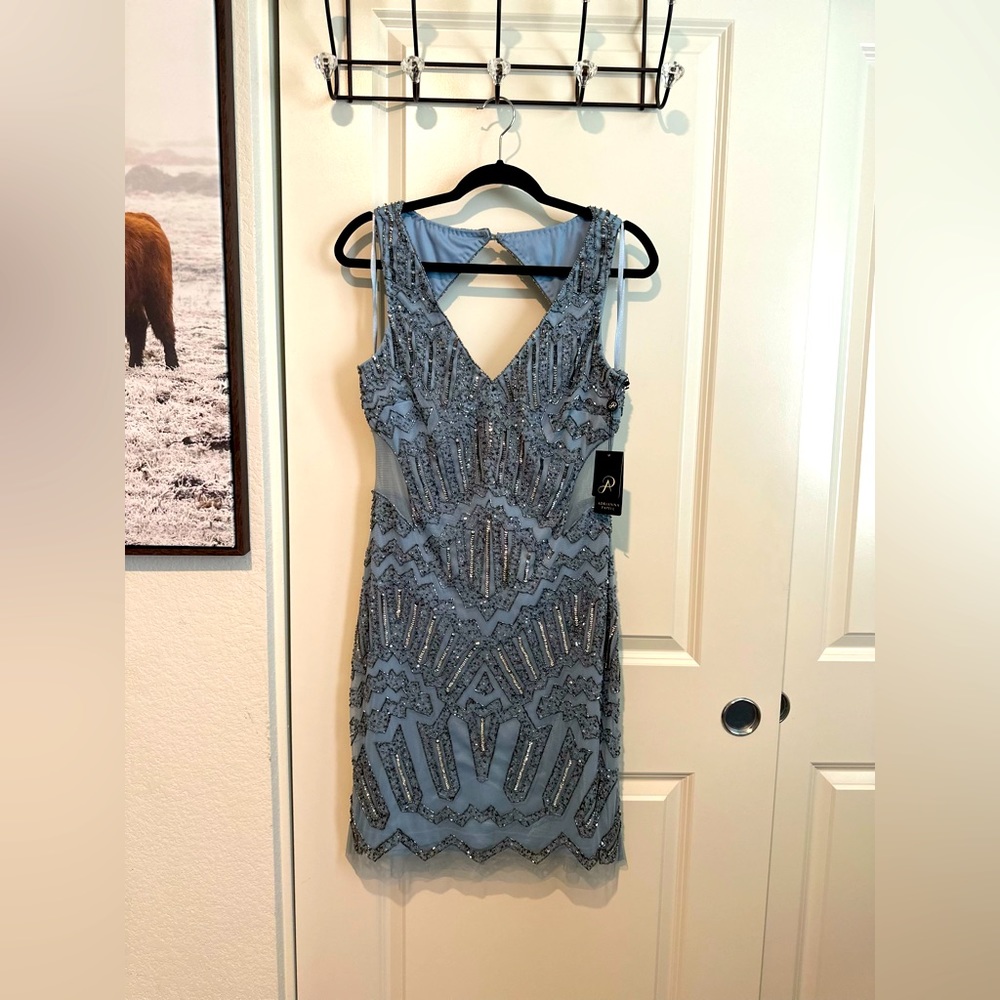 Adrianna Papell Fully Beaded Halter Cocktail mini dress Size 12